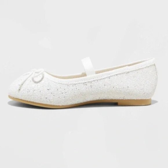 Girls Cat & Jack White Glitter Mary Jane Ballet Flats With Bow Size 6 NWT - Picture 3 of 9